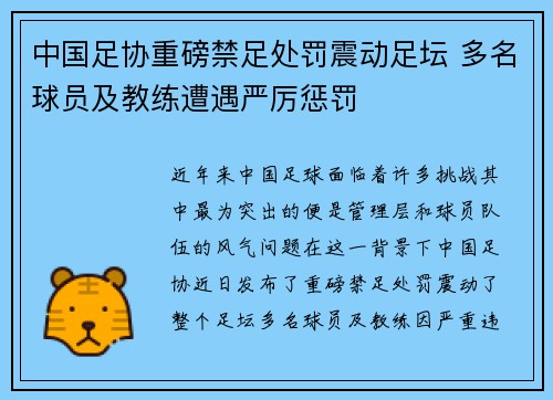 中国足协重磅禁足处罚震动足坛 多名球员及教练遭遇严厉惩罚 中国足协重磅禁足处罚震动足坛 多名球员及教练遭遇严厉惩罚